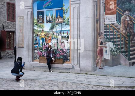 La Fresque des Québécois, rue Notre-Dame, Quebec, Canada Foto Stock