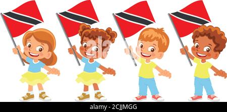 Bandiera di Trinidad e Tobago in mano. Bambini con bandiera. Bandiera nazionale del vettore Trinidad e Tobago Illustrazione Vettoriale