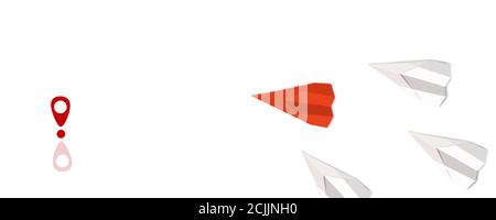 concetto del piano del boss: la carta del piano rosso con la giusta visione conduce il lavoro di squadra alla destinazione seguente: concetti di affari dell'aeroplano di leadership Foto Stock