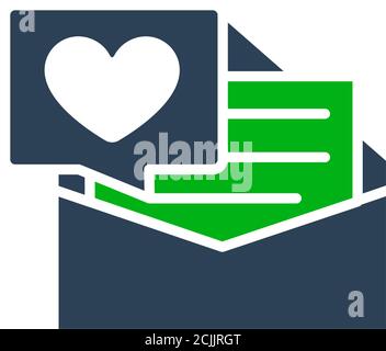 Lettera con l'icona a forma di cuore grande. Dichiarazione d'amore, nota in busta, come, simbolo di feedback Illustrazione Vettoriale