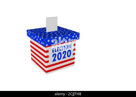 USA Presidential Election 2020 Concept illustration, documento di voto nella scheda elettorale su sfondo bianco, Bollettino elettorale, con bandiera americana d Foto Stock