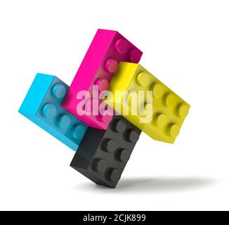 Blocchi di costruzione 3D giocattolo di quattro colori cmyk di processo di stampa ciano magenta giallo nero Foto Stock