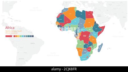 Mappa vettoriale colorata e dettagliata dei paesi africani. Illustrazione Vettoriale