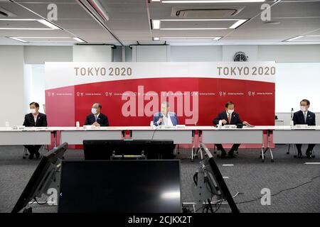 Tokyo, Giappone. 15 settembre 2020. Mori Yoshiro (C), presidente del Comitato organizzatore dei Giochi Olimpici e Paralimpici di Tokyo (Tokyo 2020), interviene alla riunione del Consiglio di amministrazione di Tokyo 2020 a Tokyo, Giappone, 15 settembre 2020. (Tokyo 2020/Handout via Xinhua) Credit: Xinhua/Alamy Live News Foto Stock