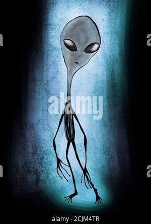 Illustrazione di una creatura avvistante alieno soprannaturale Foto Stock
