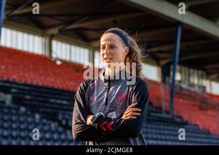 Copenaghen, Danimarca. 14 settembre 2020. Nicoline Soerensen della nazionale danese ha visto nella zona mista e nella formazione aperta in vista della partita di qualificazione euro tra Bosnia ed Erzegovina e Danimarca. (Photo credit: Gonzales Photo - Dejan Obretkovic). Foto Stock