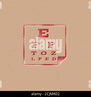 Icona della pagina di prova degli occhi in stile mezzitoni. Immagine vettoriale grunge di sfondo. Illustrazione Vettoriale