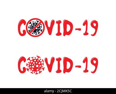 Un insieme di due segni di virus corona o ciò che noi chiamata covid-19 segno in rosso e nero vettore combo colore formato Illustrazione Vettoriale