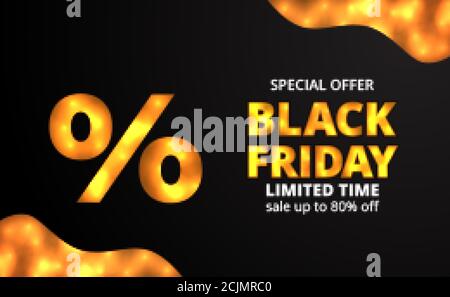 modello di volantino per l'evento di sconto sull'offerta del venerdì nero con lamina di colore dorato lucido Illustrazione Vettoriale