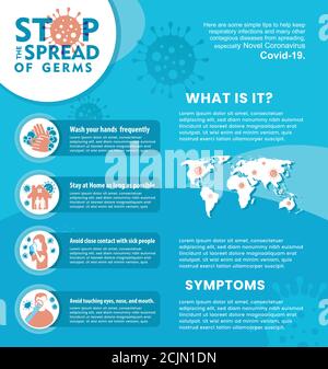 Un'illustrazione vettoriale del modello di poster di consapevolezza del virus Corona a. consapevole e fermare la diffusione di germi corona virus pandemia Illustrazione Vettoriale