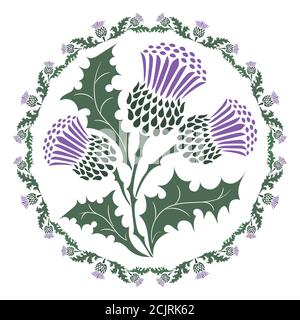 Thistle fiore e ornamento tondino foglia. Il simbolo della Scozia Illustrazione Vettoriale