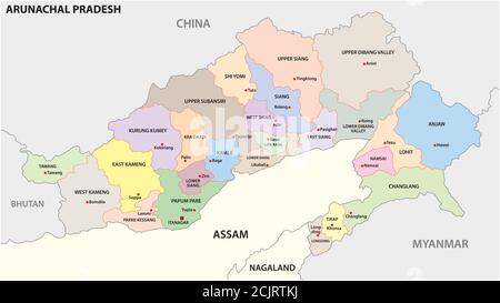 Mappa amministrativa e politica dello stato indiano di Arunachal Pradesh 2020, india Illustrazione Vettoriale