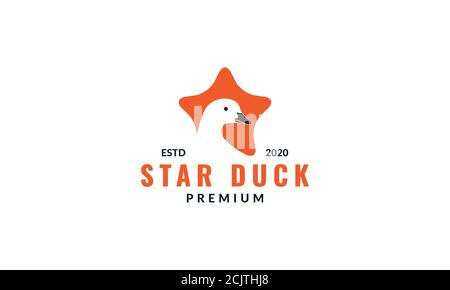 uccello animale oca o anatra in design stella silhouette logo Illustrazione Vettoriale