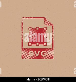 Icona del file SVG in stile mezzitoni. Immagine vettoriale grunge di sfondo. Illustrazione Vettoriale