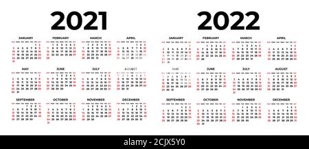 Calendario 2021 e 2022 su sfondo bianco Illustrazione Vettoriale