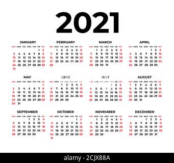Calendario per 2021 su sfondo bianco Illustrazione Vettoriale