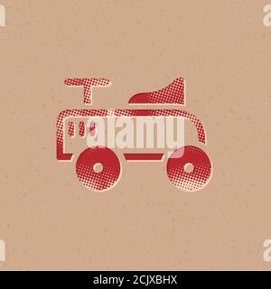 Icona auto giocattolo in stile mezzitoni. Immagine vettoriale grunge di sfondo. Illustrazione Vettoriale