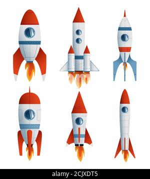Collezione piatto icona razzo su sfondo bianco. Disegno grafico creativo con illustrazione piatta vettoriale. Illustrazione Vettoriale