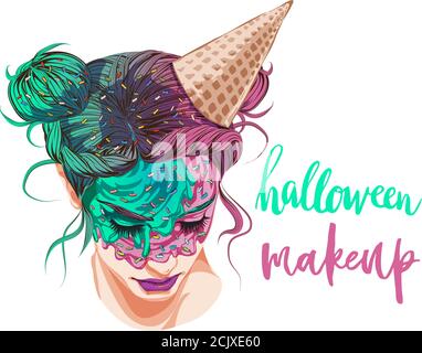 Creative Makeup gelato faccia arte, Halloween look perfetto trucco look per halloween party, miglior reclame per trucco, sopracciglia o lascia artisti prima holi Illustrazione Vettoriale