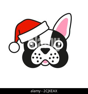 Carino bulldog francese nel cappello di babbo natale Illustrazione Vettoriale