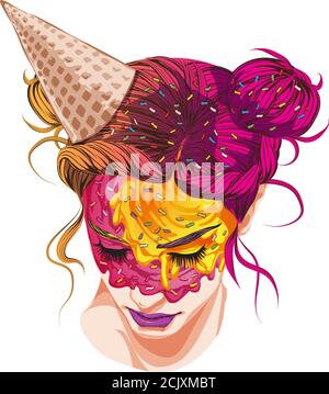 Creative Makeup gelato faccia arte, Halloween look perfetto trucco look per halloween party, miglior reclame per trucco, sopracciglia o lascia artisti prima holi Illustrazione Vettoriale