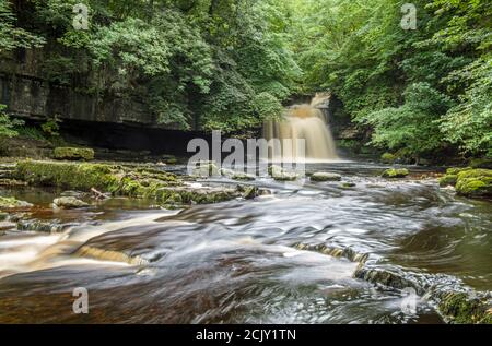 La cascata a West Burton a Bishopdale, vicino alla sua posizione a Wensleydale. Le cascate sono conosciute anche come Cauldron Falls e West Burton Waterfall. Foto Stock