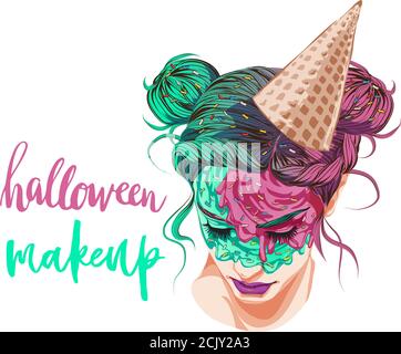 Creative Makeup gelato faccia arte, Halloween look perfetto trucco look per halloween party, miglior reclame per trucco, sopracciglia o lascia artisti prima holi Illustrazione Vettoriale