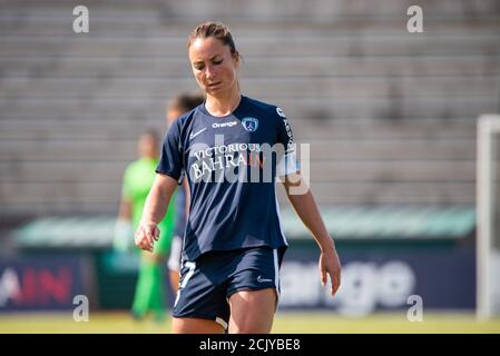 Gaetane Thiney del Paris FC reagisce durante la partita di calcio femminile D1 Arkema tra il Paris FC e Soyaux ASJ il 12 settembre 202 Foto Stock