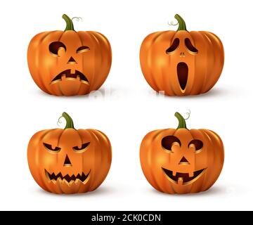 Le zucche di Halloween sono isolate su sfondo bianco. Elementi di alloween isolati vettoriali. Illustrazione Vettoriale