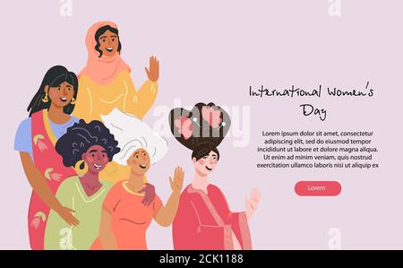 8 marzo banner del sito Web della Giornata internazionale delle donne. Illustrazione Vettoriale