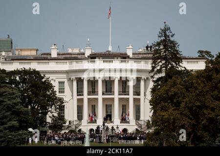 Washington, Stati Uniti. 15 settembre 2020. Foto scattata il 15 settembre 2020 mostra la cerimonia di firma degli accordi di normalizzazione tra gli Emirati Arabi Uniti e il Bahrein con Israele alla Casa Bianca a Washington, DC, Stati Uniti. Martedì alla Casa Bianca Israele ha firmato accordi per normalizzare i legami diplomatici con gli Emirati Arabi Uniti (Emirati Arabi Uniti) e il Bahrein. Credit: Ting Shen/Xinhua/Alamy Live News Foto Stock