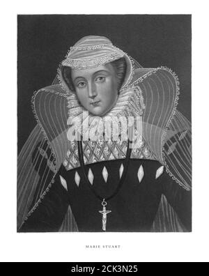 Vintage, Marie Stuart, English Victorian Engraving, 1840 Foto Stock
