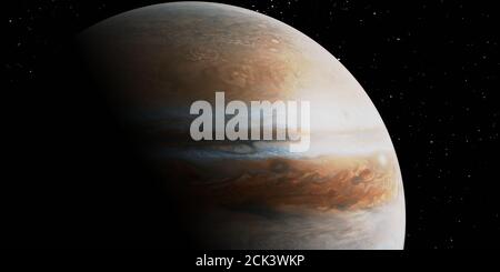 Serie di sistemi solari 3D: Jupiter con stelle sullo sfondo. Visualizza anaglifi con occhiali rossi/ciano. Elementi di questa immagine forniti dalla NASA. Foto Stock