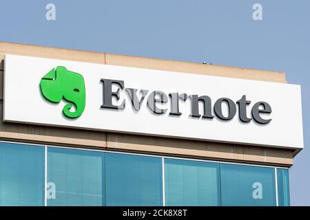 15 settembre 2020 Redwood City / CA / USA - Evernote Corporation logo presso la loro sede centrale in Silicon Valley; Evernote è un'app progettata per la nota t Foto Stock