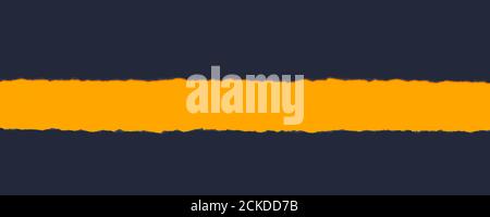 Una lacerazione grafica di carta blu strizzata con uno sfondo arancione brillante. Foto Stock