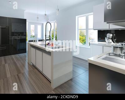 Cucina in stile moderno. rendering 3d Foto Stock