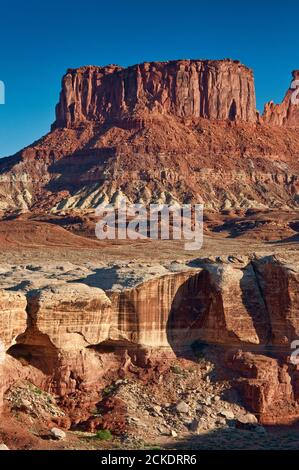 Steer Mesa visto dalla zona di White Rim Road vicino a Candlestick Camp, Island in the Sky, Canyonlands National Park, Utah, USA Foto Stock