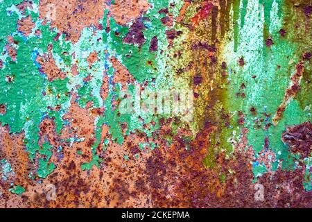 Astratto vecchio arrugginito verniciato cracked struttura di sfondo metallo Foto Stock