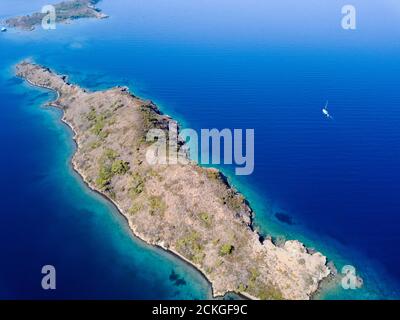 Veduta aerea della Baia di Gokova delle sette isole, ambiente speciale protetto Area Marmaris Turchia Foto Stock