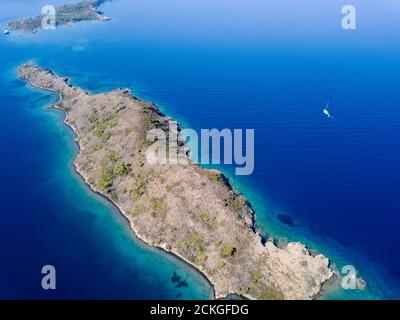 Veduta aerea della Baia di Gokova delle sette isole, ambiente speciale protetto Area Marmaris Turchia Foto Stock