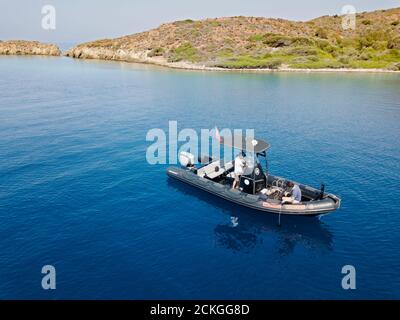 Associazione Mediterranea di conservazione Società di monitoraggio della scienza che attua l'erba di mare, Posidonia oceanica, controllo di salute in Gokova Bay Turchia Foto Stock