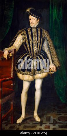 Carlo IX (1550–1574), Re di Francia, ritratto di Francois Clouet, 1566 Foto Stock