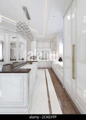 Cucina di lusso in stile classico. rendering 3d Foto Stock