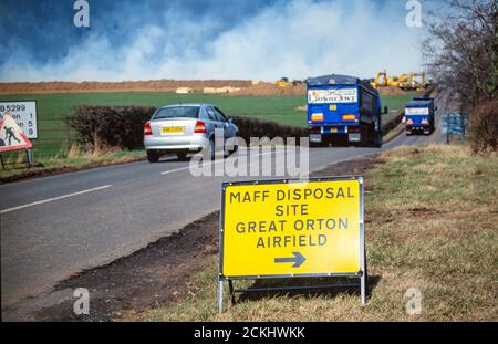 Vecchio campo d'aviazione di Great Orten, dove migliaia di animali abbattuti dall'afta epizootica stavano urando durante l'epidemia di afta epizootica del 2001 in Cumbria; Foto Stock