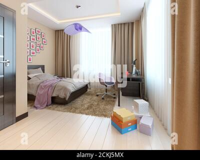 Accogliente camera da letto in stile high-tech. rendering 3d Foto Stock