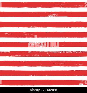 Grunge rosso e bianco disegno astratto a mano a strisce senza giunture. Sfondo bianco con linee di pennello rosse strisce orizzontali. Illustrazione dell'inchiostro. Stampa per Foto Stock