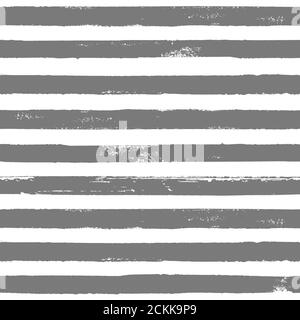 Grunge grigio e bianco disegno astratto a mano motivo senza giunture a strisce. Sfondo bianco con righe orizzontali grigie a pennello. Illustrazione dell'inchiostro. Stampa Foto Stock