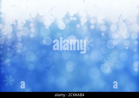 Natale abstract blur inverno caduta neve blu viola bokeh orizzontale sfondo con unici fiocchi di neve. Luci lucide e offuscate. Natale Foto Stock