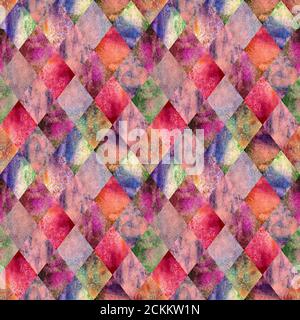 Acquerello argyle astratto motivo geometrico plaid senza giunture. Acquerello mano disegnata rosso brillante texture sfondo colorato. Stampa testurizzata per tessuti Foto Stock