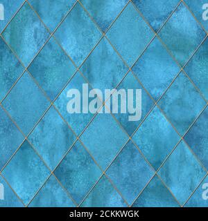 Acquerello argyle astratto motivo geometrico plaid senza cuciture con contorno oro glitter. Acquerello disegnato a mano sfondo azzurro. Lusso scintillante Foto Stock